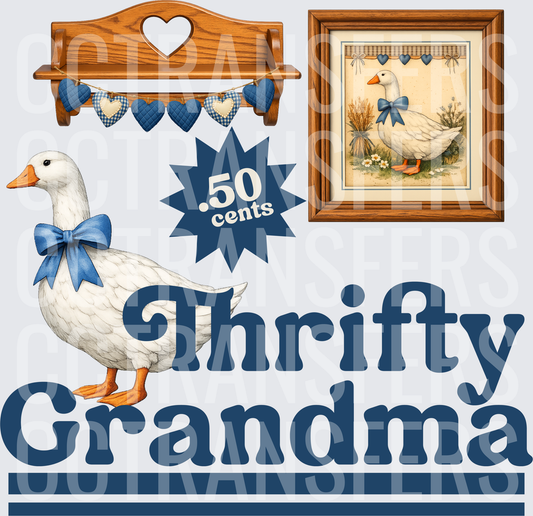 Thrifty Grandma White Goose Blue Bow Cottage Core (DTF)