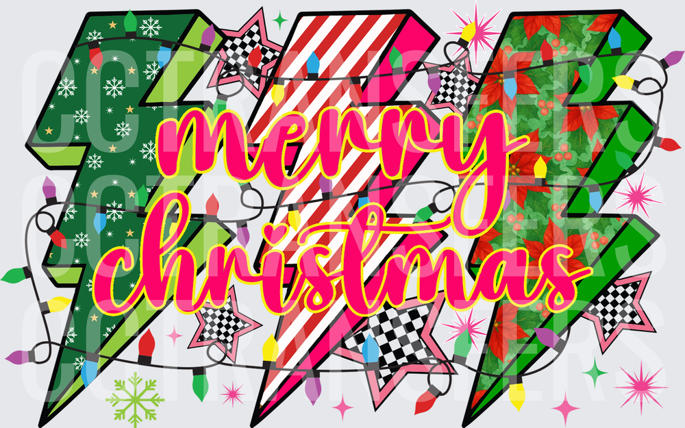 Merry Christmas Lightning Bolt Stack String Lights (DTF)