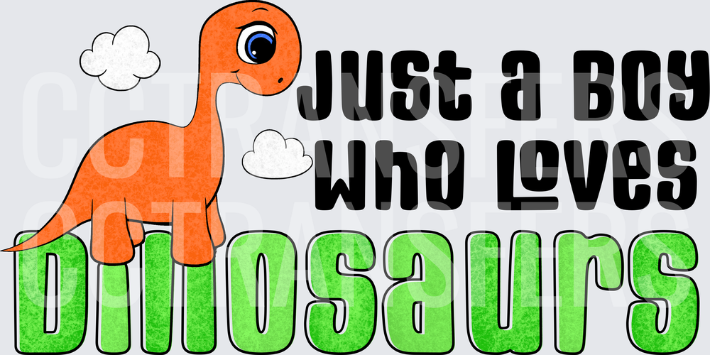 Just A Boy Who Loves Dinosaurs Cute Orange Dino (DTF)