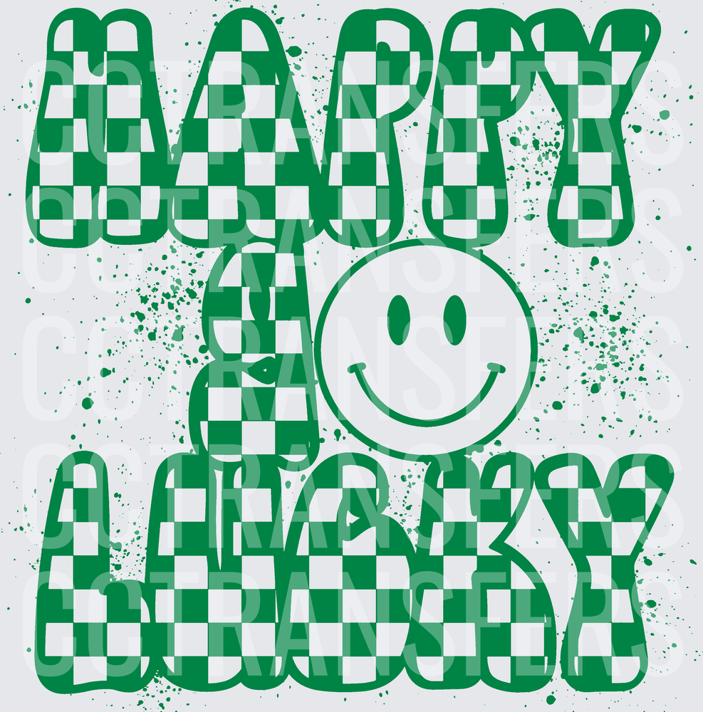 Happy Lucky Green Checker Smiley Face Splatter (DTF)