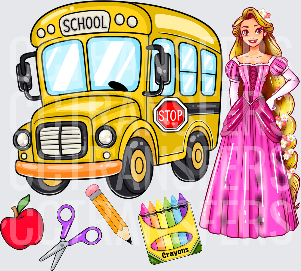 Long-Haired Princess Back to School Bus Supply Set (DTF)