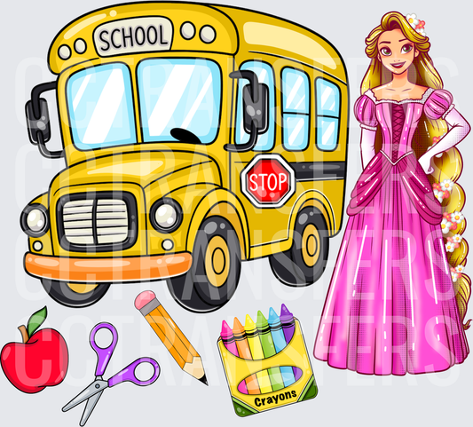 Long-Haired Princess Back to School Bus Supply Set (DTF)