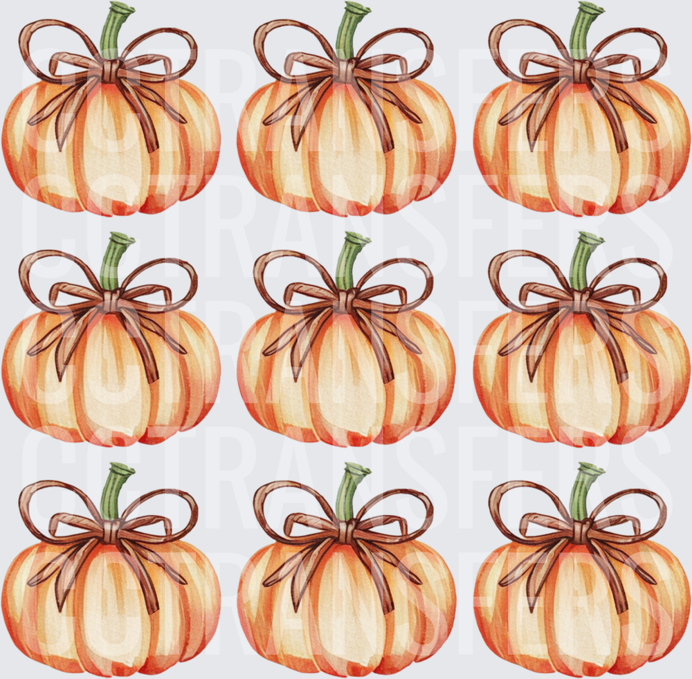 Watercolor Pumpkins with Decorative Bows Fall Pattern (DTF)