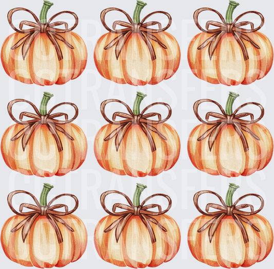 Watercolor Pumpkins with Decorative Bows Fall Pattern (DTF)