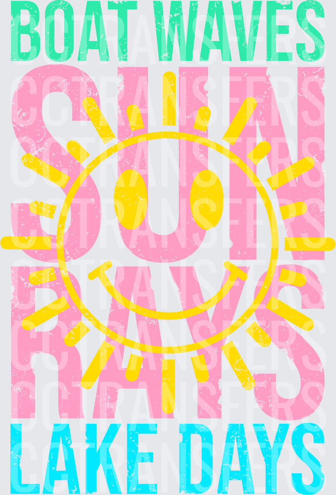 Boat Waves Sun Rays Lake Days Smiley Sun Graphic (DTF)
