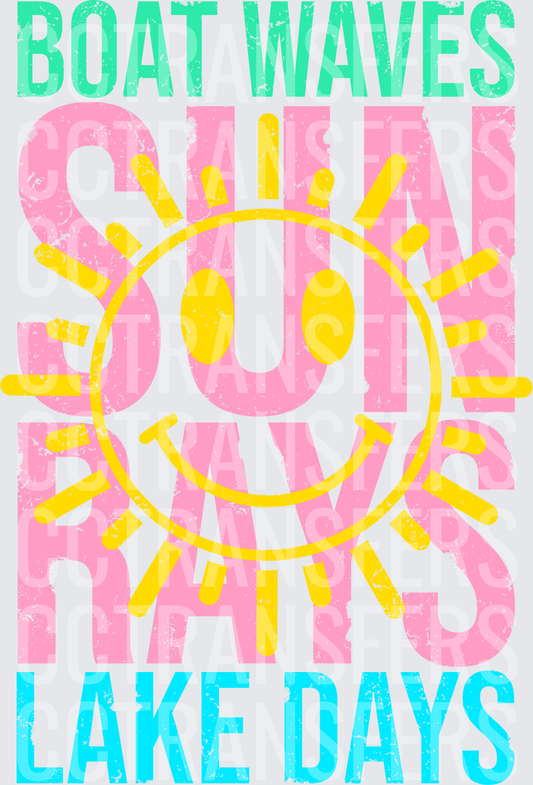 Boat Waves Sun Rays Lake Days Smiley Sun Graphic (DTF)