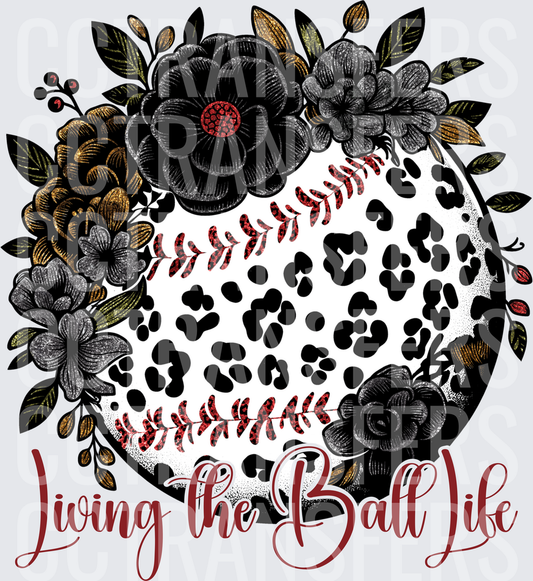 Living The Ball Life Leopard Baseball Floral (DTF)