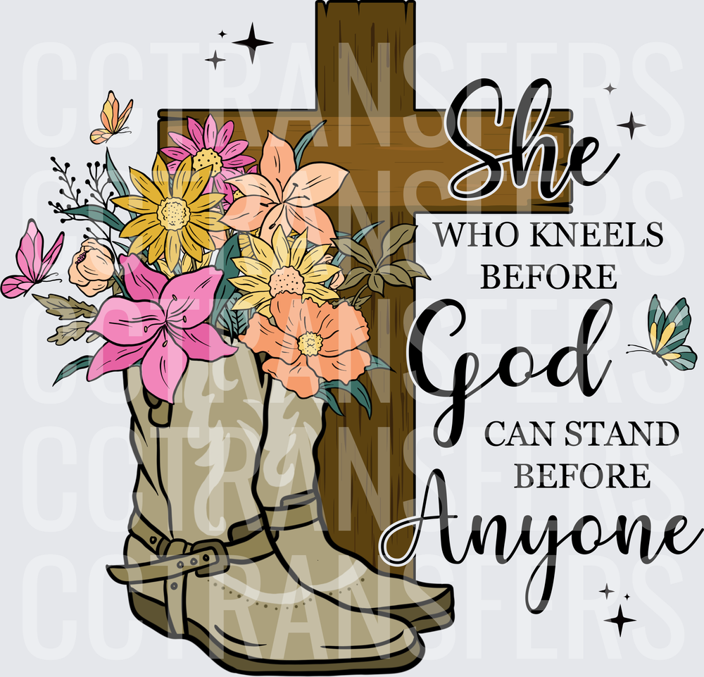 She Who Kneels Before God Floral Cross Cowboy Boots (DTF)