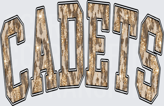 Cadets Arched Varsity Gold Glitter Leopard Letters (DTF)