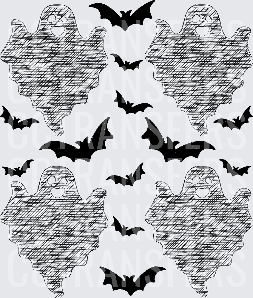 Halloween Ghosts and Flying Bats Pattern (DTF)