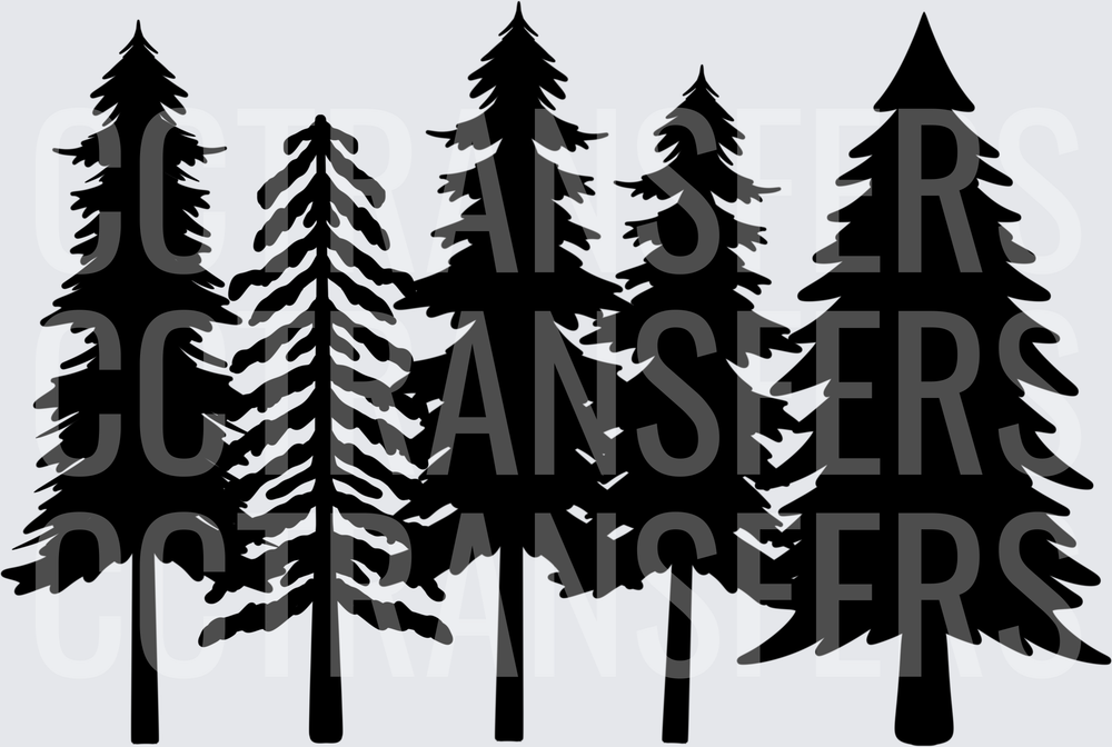 Black Pine Forest Silhouette Trees Grouping (DTF)