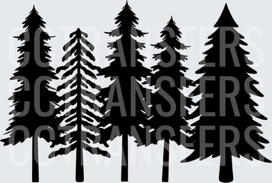 Black Pine Forest Silhouette Trees Grouping (DTF)