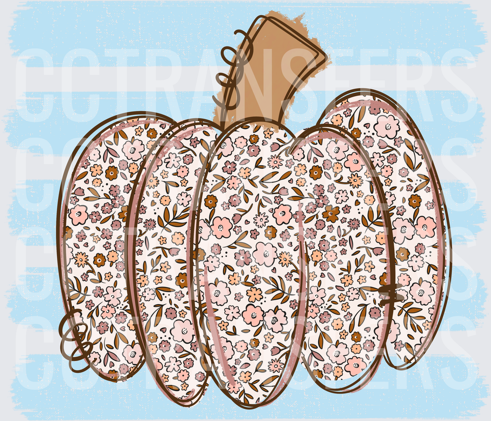 Boho Floral Pumpkin Blue Stripe Fall (DTF)