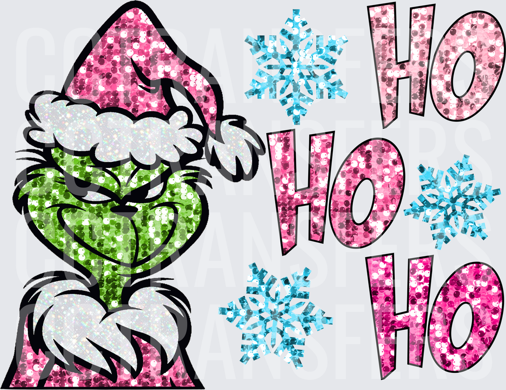 Glitter G-Man Santa Ho Ho Ho Snowflakes Pink (DTF)
