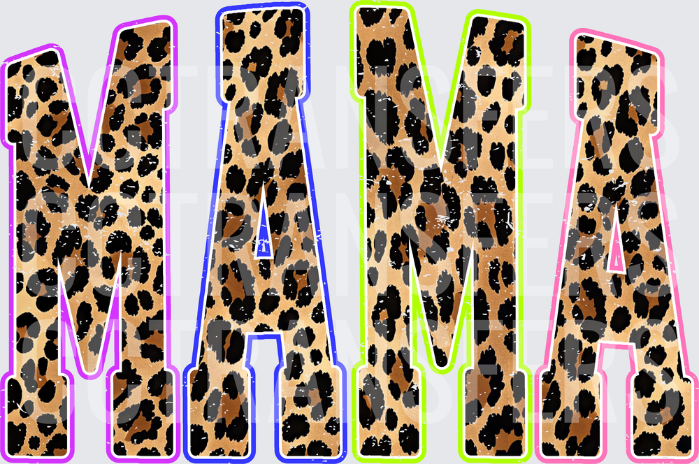 Mama Leopard Print Colorful Outline Bold Letters (DTF)