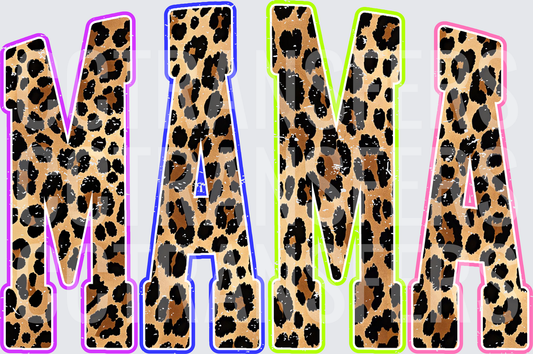 Mama Leopard Print Colorful Outline Bold Letters (DTF)