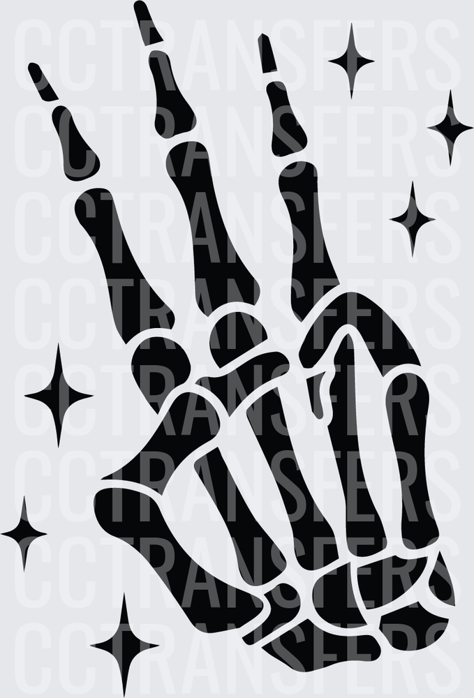 Skeleton Hand Peace Sign with Sparkles (DTF)
