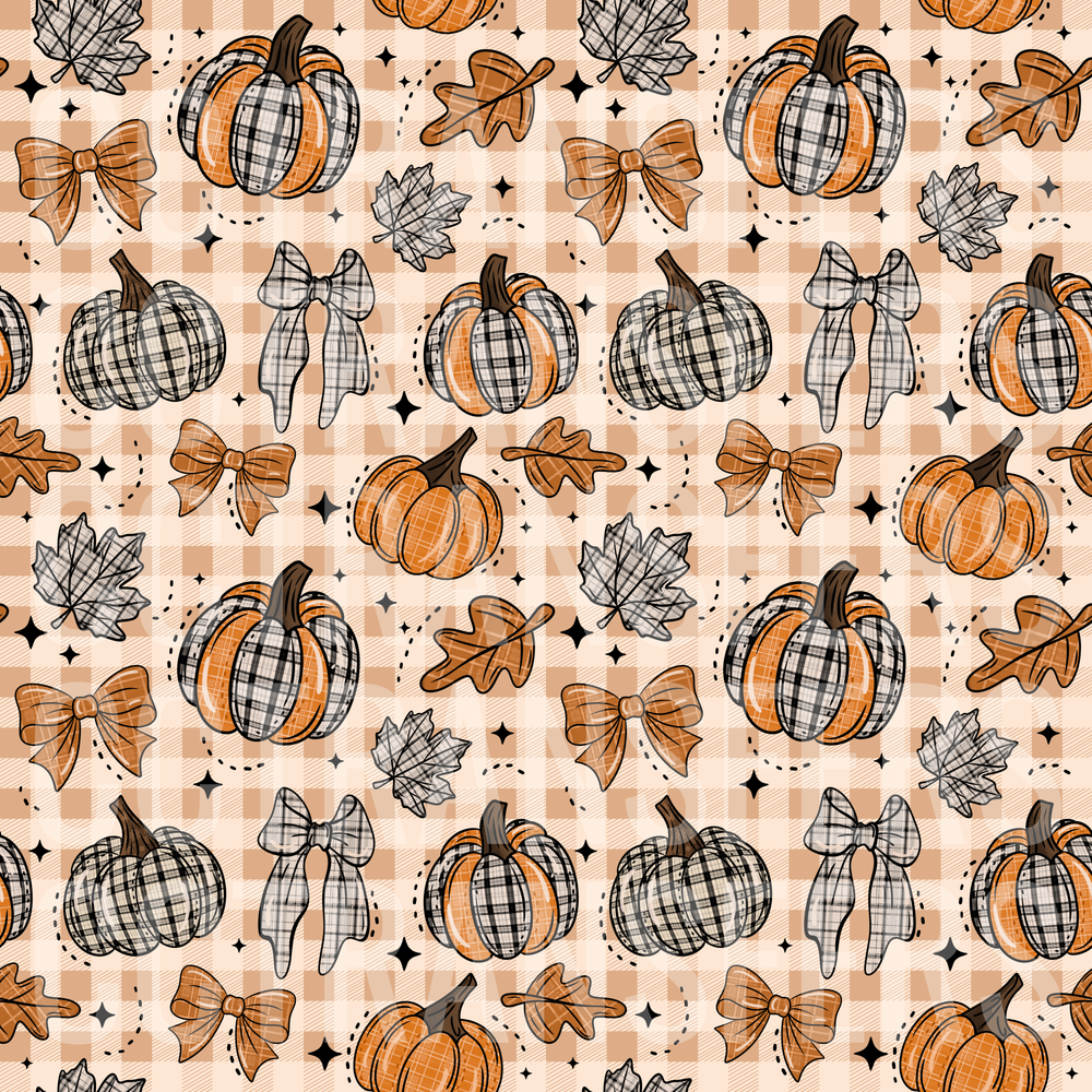 Fall Plaid Pumpkins Bows and Autumn Leaves Pattern (DTF)