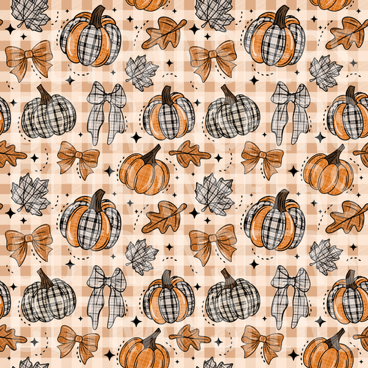 Fall Plaid Pumpkins Bows and Autumn Leaves Pattern (DTF)