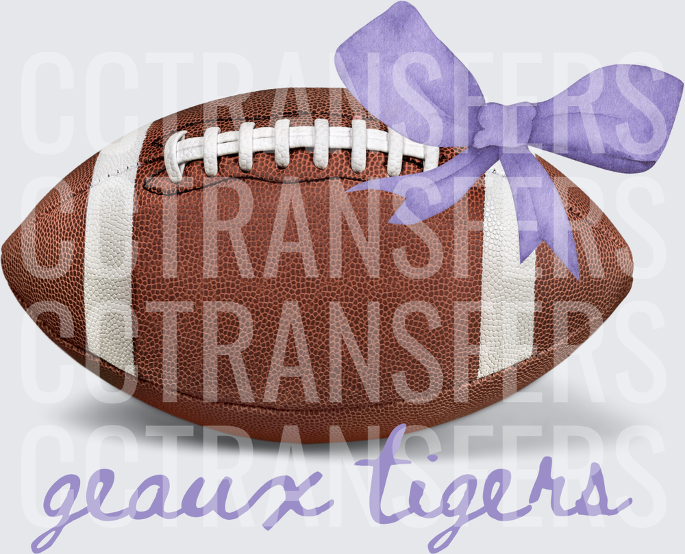 Geaux Tigers Football with Purple Bow (DTF)
