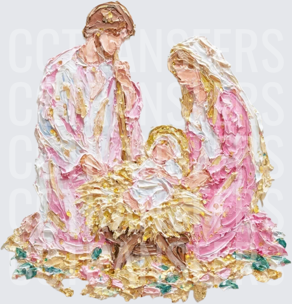 Pink Gold Textured Nativity Holy Family Manger Scene (DTF)