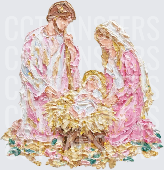 Pink Gold Textured Nativity Holy Family Manger Scene (DTF)