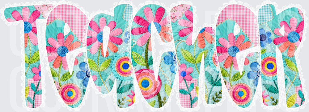 Boho Floral Patchwork Quilt Teacher Word Art (DTF)