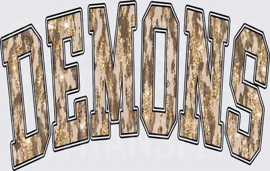 Demons Arched Varsity Letters Glitter Cowhide (DTF)