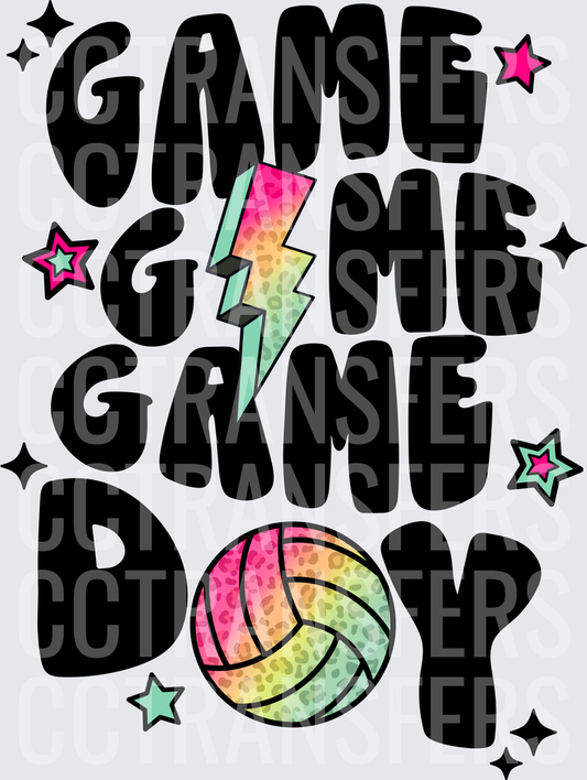 Game Day Volleyball Leopard Rainbow Lightning Bolt (DTF)