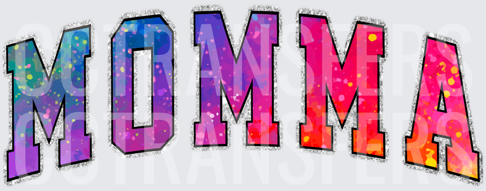 Momma Colorful Galaxy Glitter Varsity Letters (DTF)
