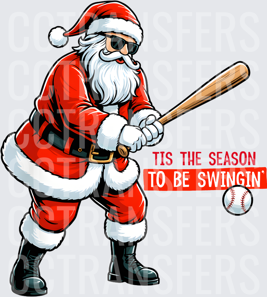 Cool Santa Swinging Baseball Bat Tis The Season DTF