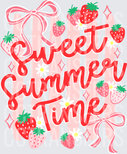Sweet Summer Time Strawberry Bow Script (DTF)