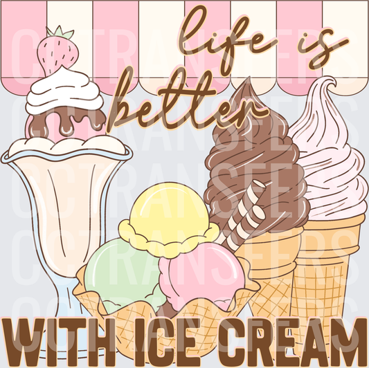 Life Is Better With Ice Cream Retro Sundae Cones (DTF)