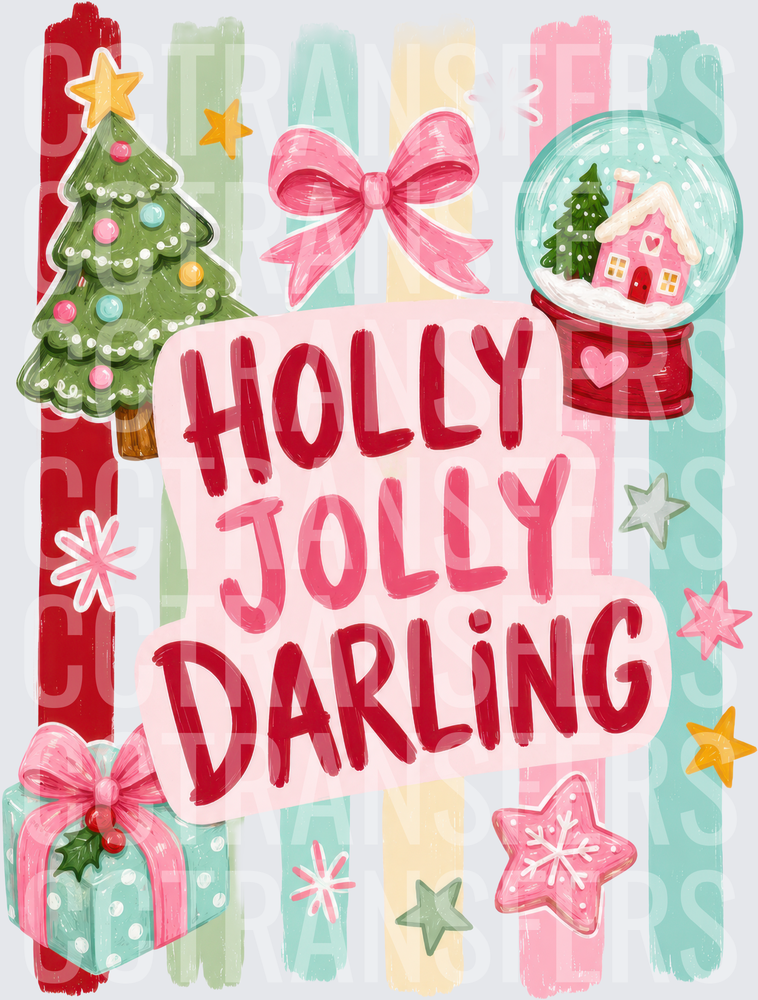 Holly Jolly Darling Christmas Striped Holiday Collage (DTF)