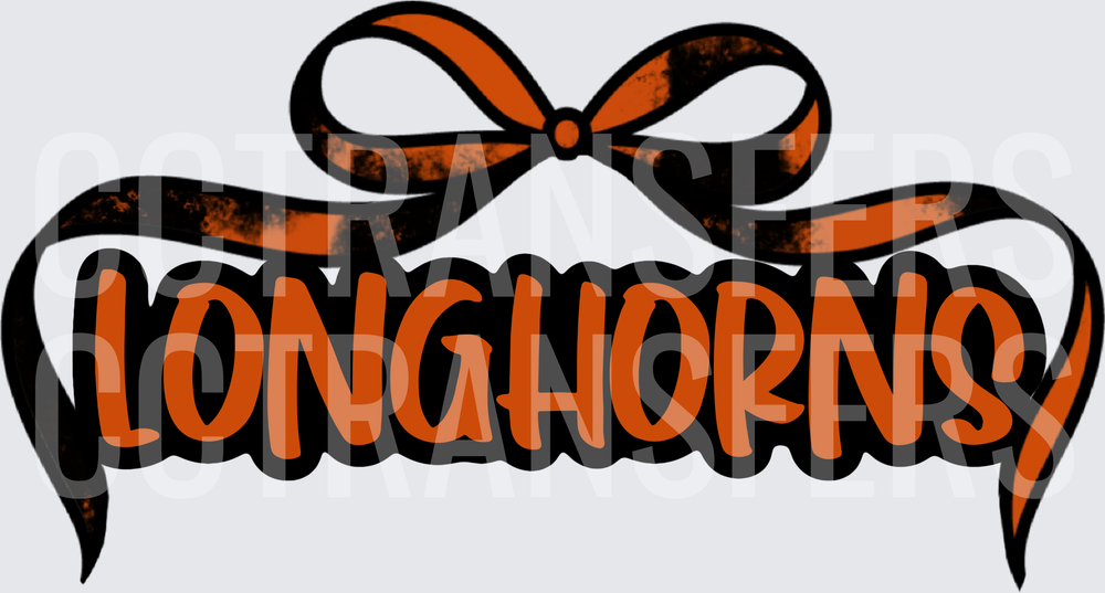 Longhorns Orange Black Bow Ribbon Distressed (DTF)