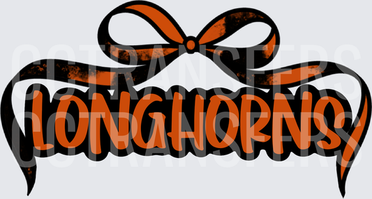 Longhorns Orange Black Bow Ribbon Distressed (DTF)
