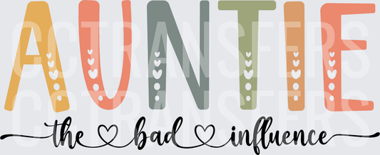 Auntie The Bad Influence Boho Letters with Hearts (DTF)