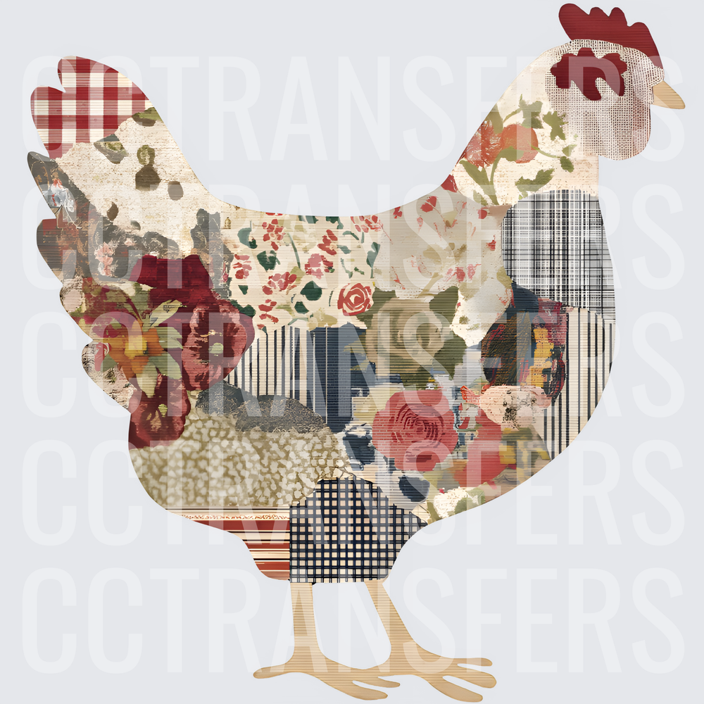 Patchwork Floral Farmhouse Hen Collage (DTF)