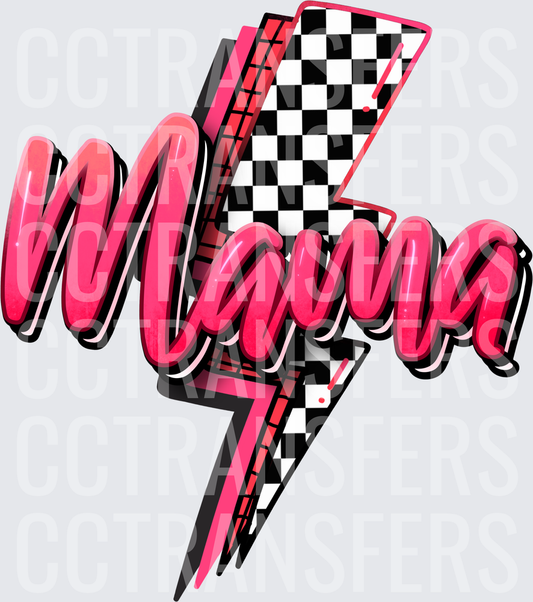 Mama Bold Script Checkered Lightning Bolt Pink (DTF)
