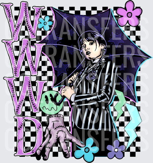 WWWD Goth Girl Umbrella Checkered Pastel Creepy Hand (DTF)