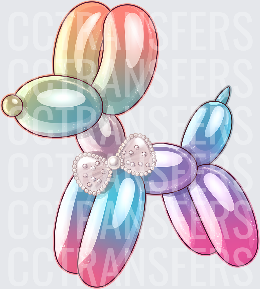 Pastel Rainbow Balloon Animal Dog with Pearl Bow (DTF)