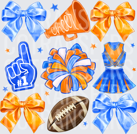 Blue & Orange Cheer Bundle Pom Bows Football Megaphone (DTF)
