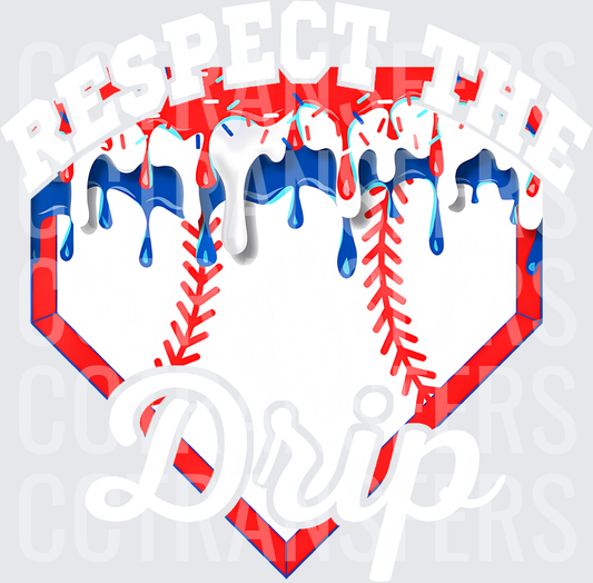 Baseball Home Plate Dripping Paint Red White Blue (DTF)