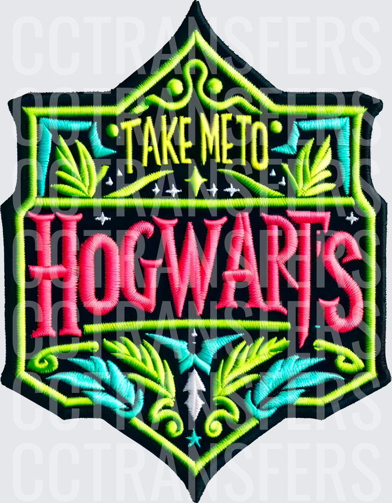 Take Me To Hogwarts Embroidery Style Badge (DTF)