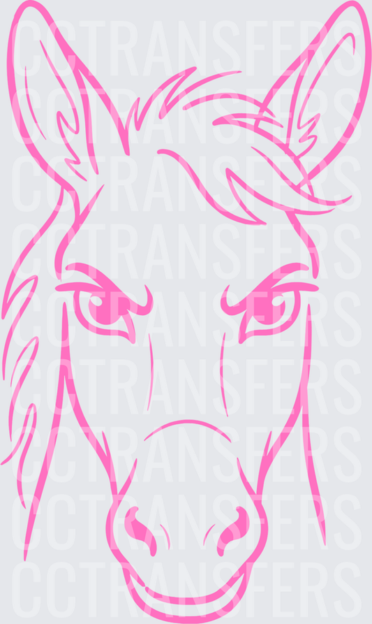 Pink Angry Mule Face Line Art (DTF)