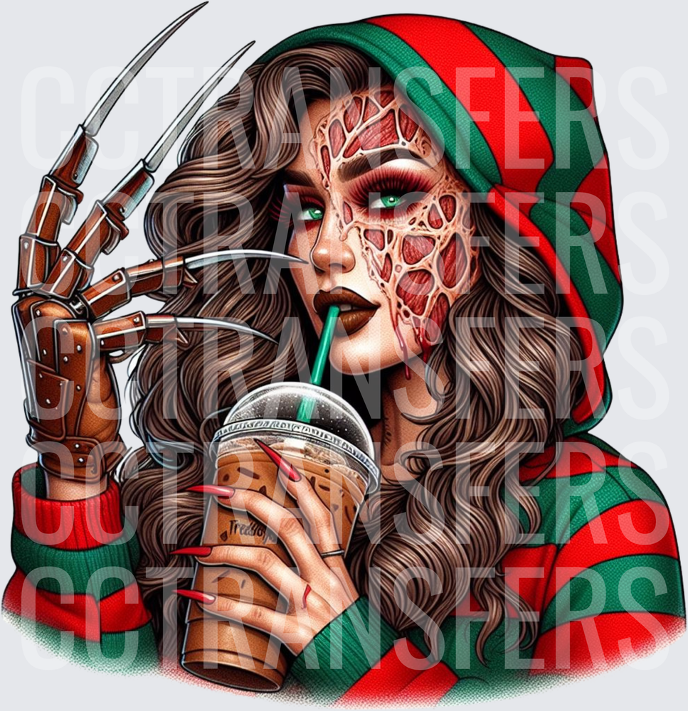 Glam Horror Girl Razor Claw Hand Iced Coffee (DTF)