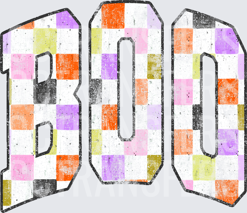 Retro Checkered BOO Halloween Varsity Letters (DTF)