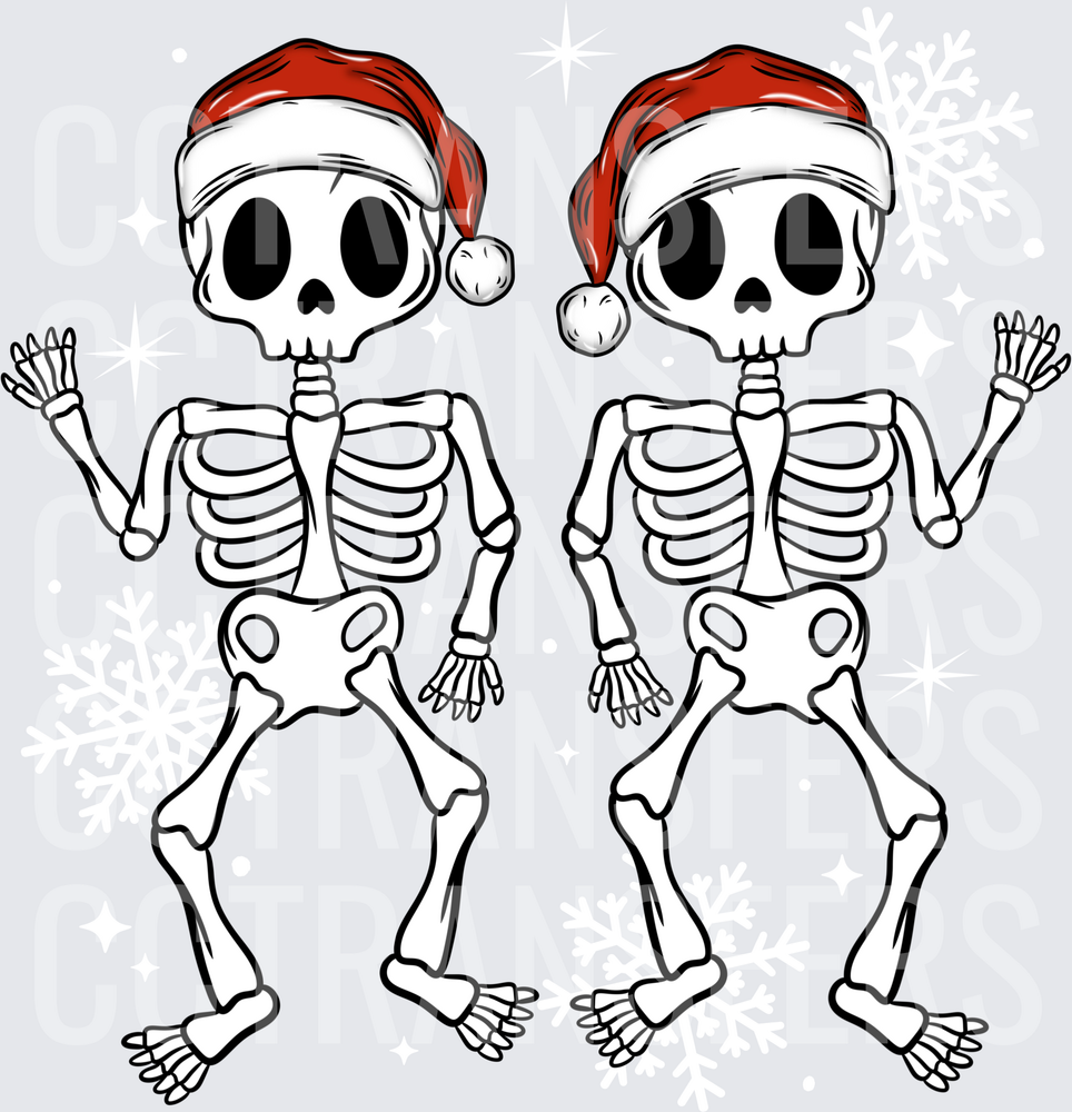 Dual Dancing Skeletons in Santa Hats Christmas (DTF)