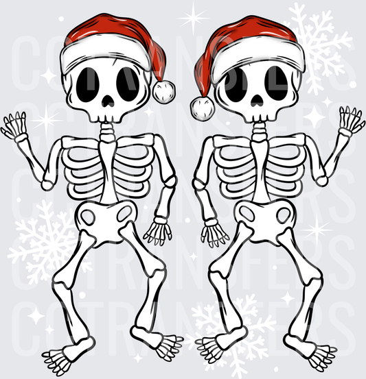 Dual Dancing Skeletons in Santa Hats Christmas (DTF)