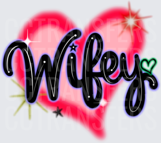 Wifey Bold Script Pink Heart Sparkle Design (DTF)
